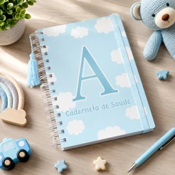 Caderneta de Vacinação Caderno de Saúde Menino Iniciais Alfabeto Capa Dura 118 Páginas Ceu Azul