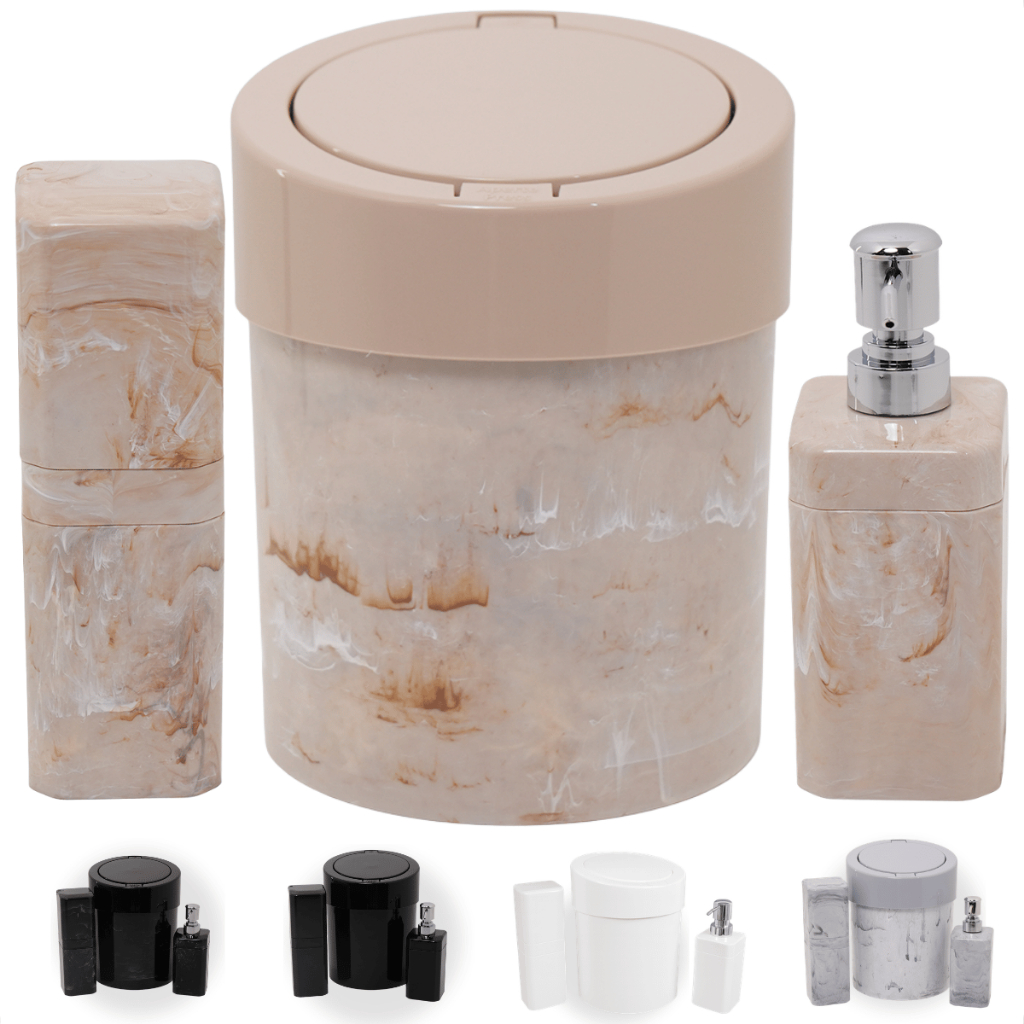 Kit Banheiro 3 Peças Lixeira + Porta Escova + Porta Sabonete Líquido