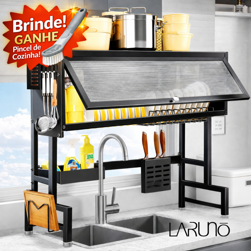 Escorredor de Louças Suspenso Sobre Pia Kitchen Rack Inox com Porta e Organizador + Brinde LARUNO