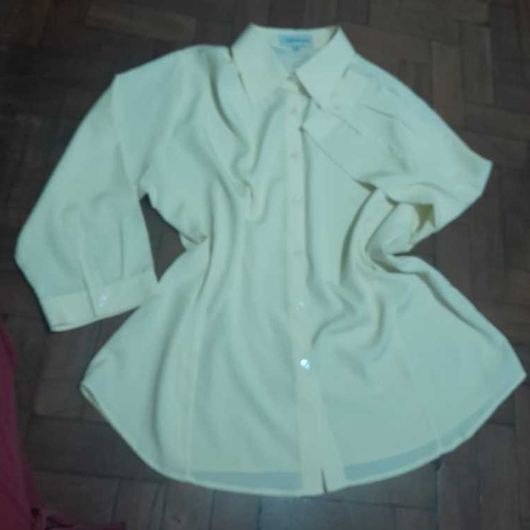 Camisa Feminina Delicada Cor Creme Número 48 Social Formal Usado Brechó Bom Estado Promoção Achadinhos Manga 3/4 Chique