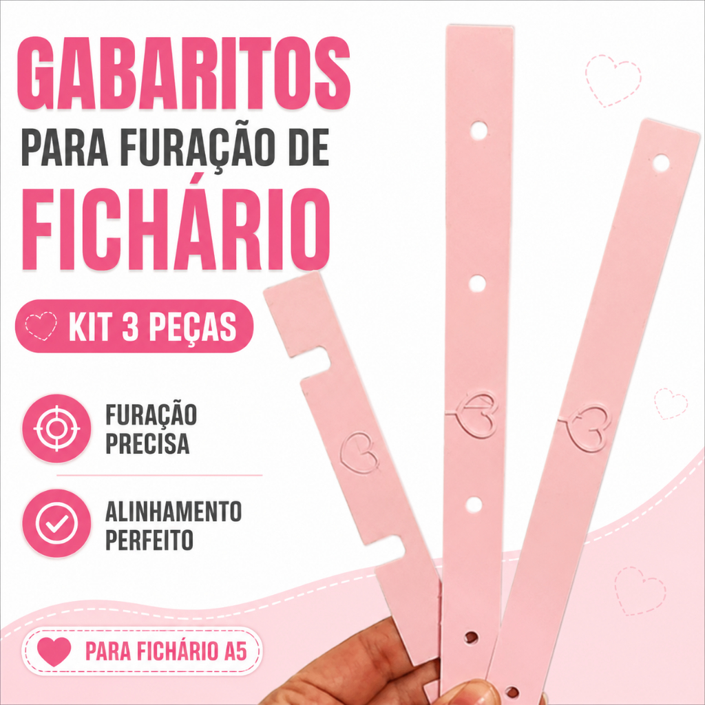 Kit 3 Gabaritos para Furação de Fichário A5 | Alinhamento Preciso