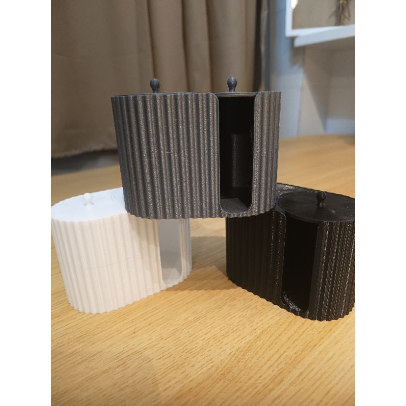 Porta Algodão E Cotonete Duplo Organizador De Bancada Com Tampa Minimalista Luxo Canelado