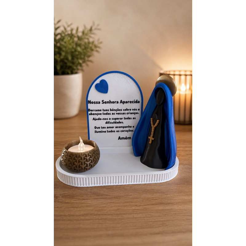 Oratório Nossa Senhora Aparecida Decorativo com Oração | Enfeite Religioso para Mesa | Presente Católico