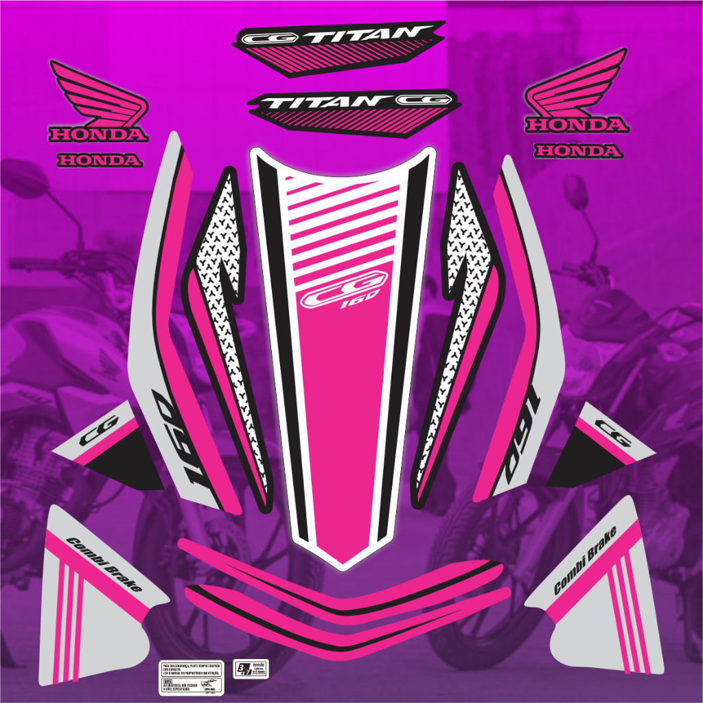 KIT - ADESIVO PARA MOTO - CG TITAN 160 - ROSA - 2022