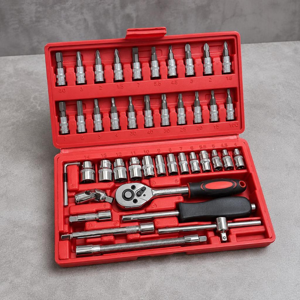 Kit De Ferramentas 46 Peças Jogo De Soquetes Chave Catraca Reversível  Com Maleta Jogo De Ferramentas Completo