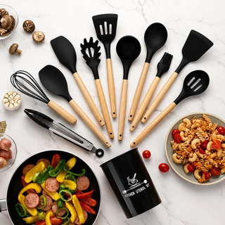 Jogo de Utensílios Silicone 12 Peças Conjunto para Cozinha Antiaderente