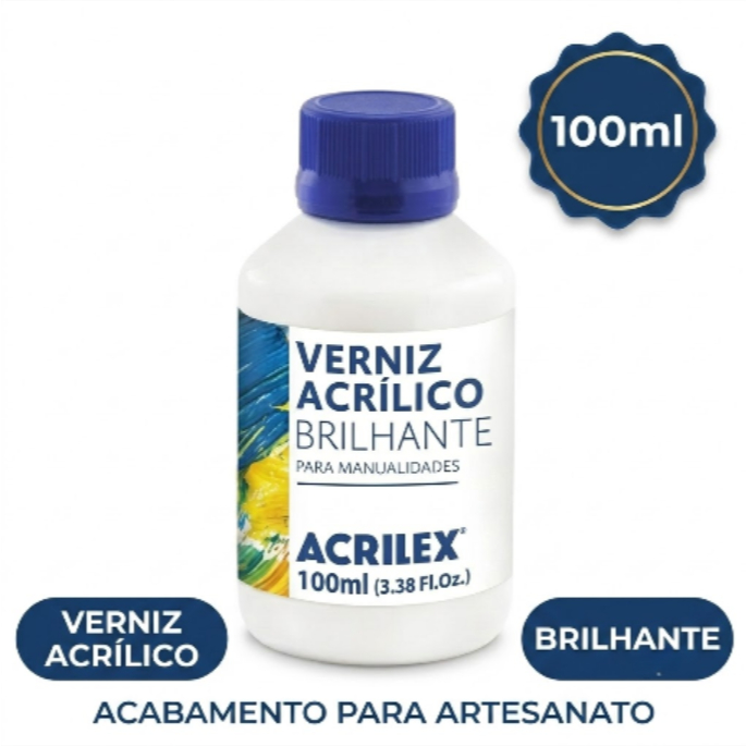 Verniz Acrílico Acrilex 100ml Brilhante Incolor Artesanato Madeira MDF Gesso Cerâmica