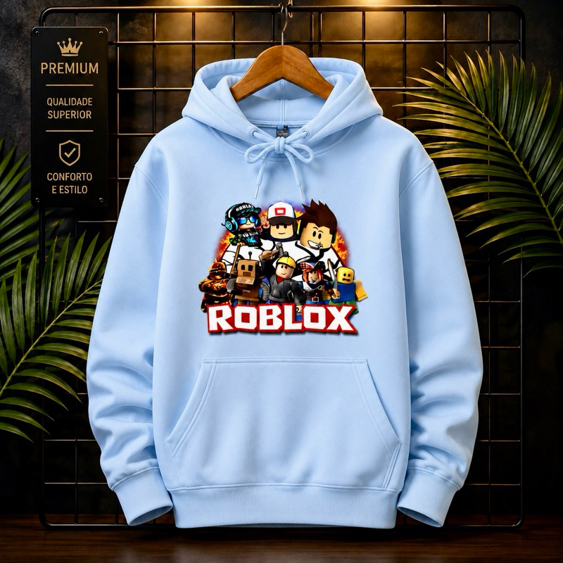 Moletom Infantil Estilo Gamer Roblox  Battle Royale  Com Capuz Blusa Canguru Kids Flanelado Quentinho