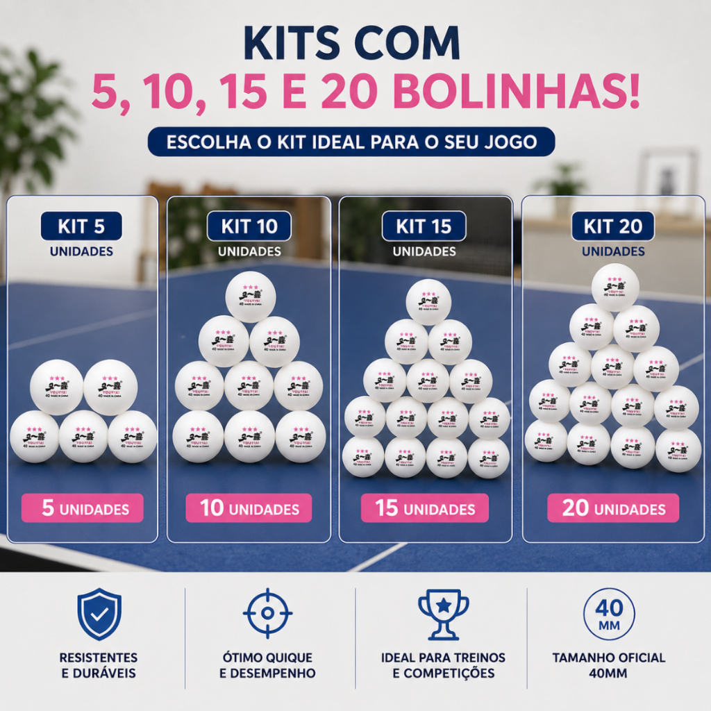 Kit com 20/15/10/5 Bolinhas de Ping Pong Tenis de Mesa Bolas 3 Estrelas de 40mm Pacote de Cor Branca