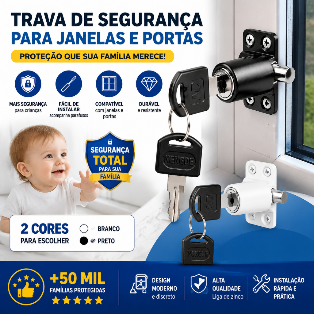 Fechadura C/ CHAVE Trava Segurança P/ Janela E PORTA De Correr ALUMINIO PVC com Chaves e Parafusos Incluídos