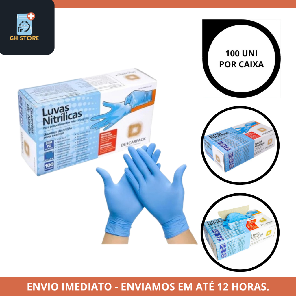 KIT 5CX Luva Nitrílica Azul Descarpack - Resistente, Sem Pó e Látex, Barreira Contra Contaminação - Descarpack