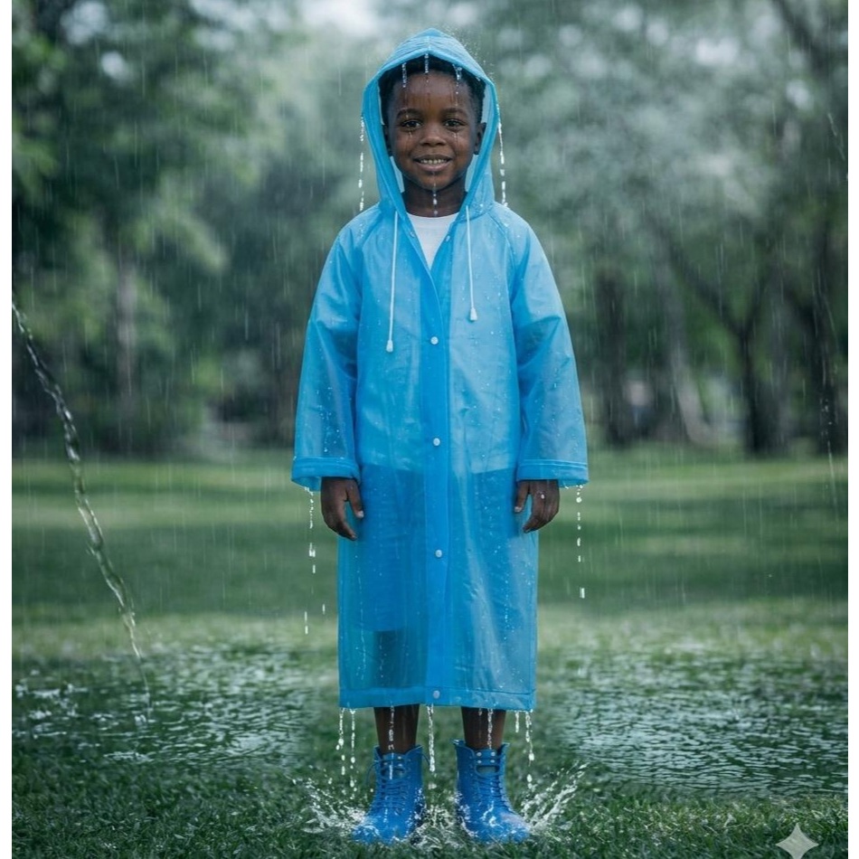 Capa de Chuva Infantil Amarela /Rosa /Azul Impermeável Leve Com Capuz Para Criança Escola Passeio — imagem 2 de 2