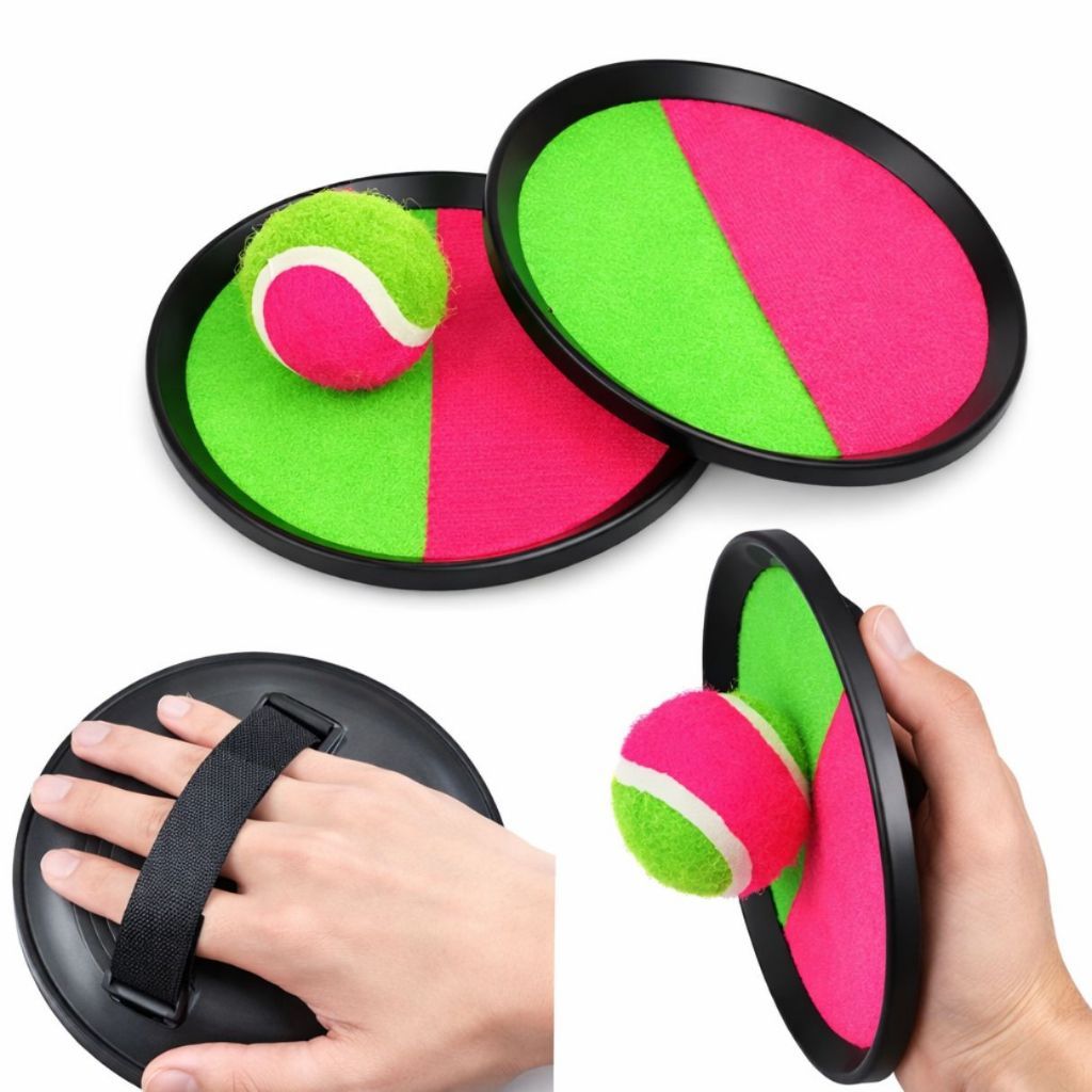 Kit Jogo Raquete Pega Bolinha Veludo Brinquedo Bateu Pegou