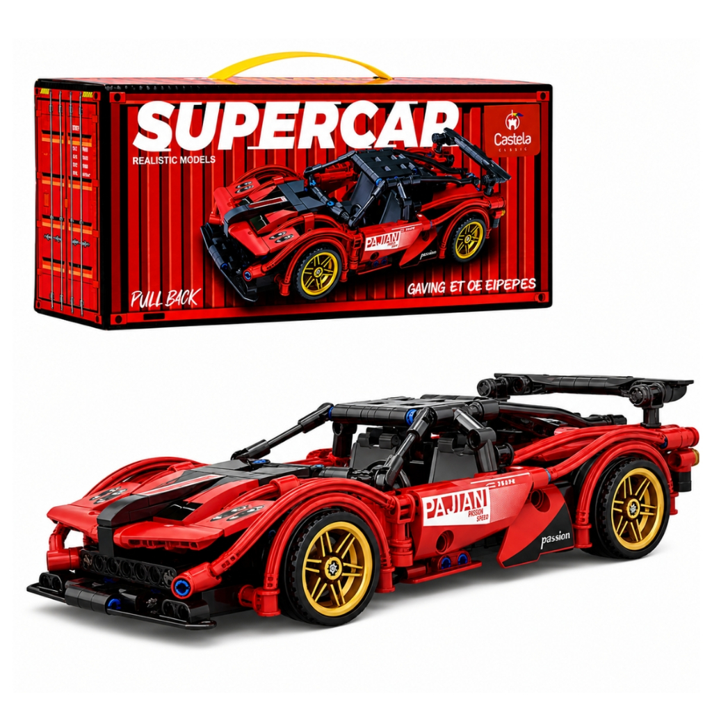 Blocos de Montar Carrinho Esportivo Vermelho 1:18 Infantil Brinquedo de Construção Colecionável Castela