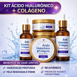 Kit Sérum + Creme Ácido Hialurônico e Colágeno Anti Rugas Hidratante Facial Profundo