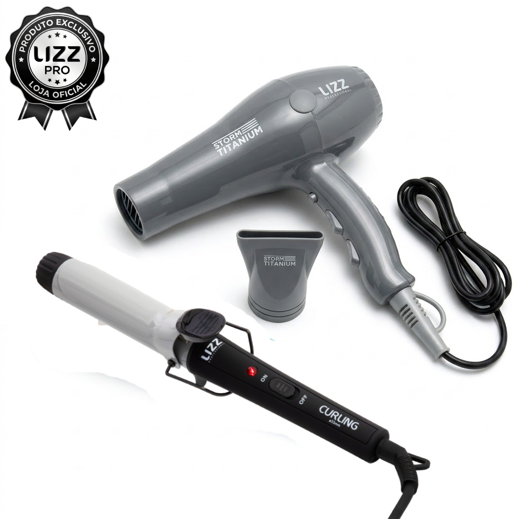 Kit Salão Lizz Pro com Secador Storm Titanium (2150W / 2400W) + Modelador de Cachos Curling 33mm Bivolt