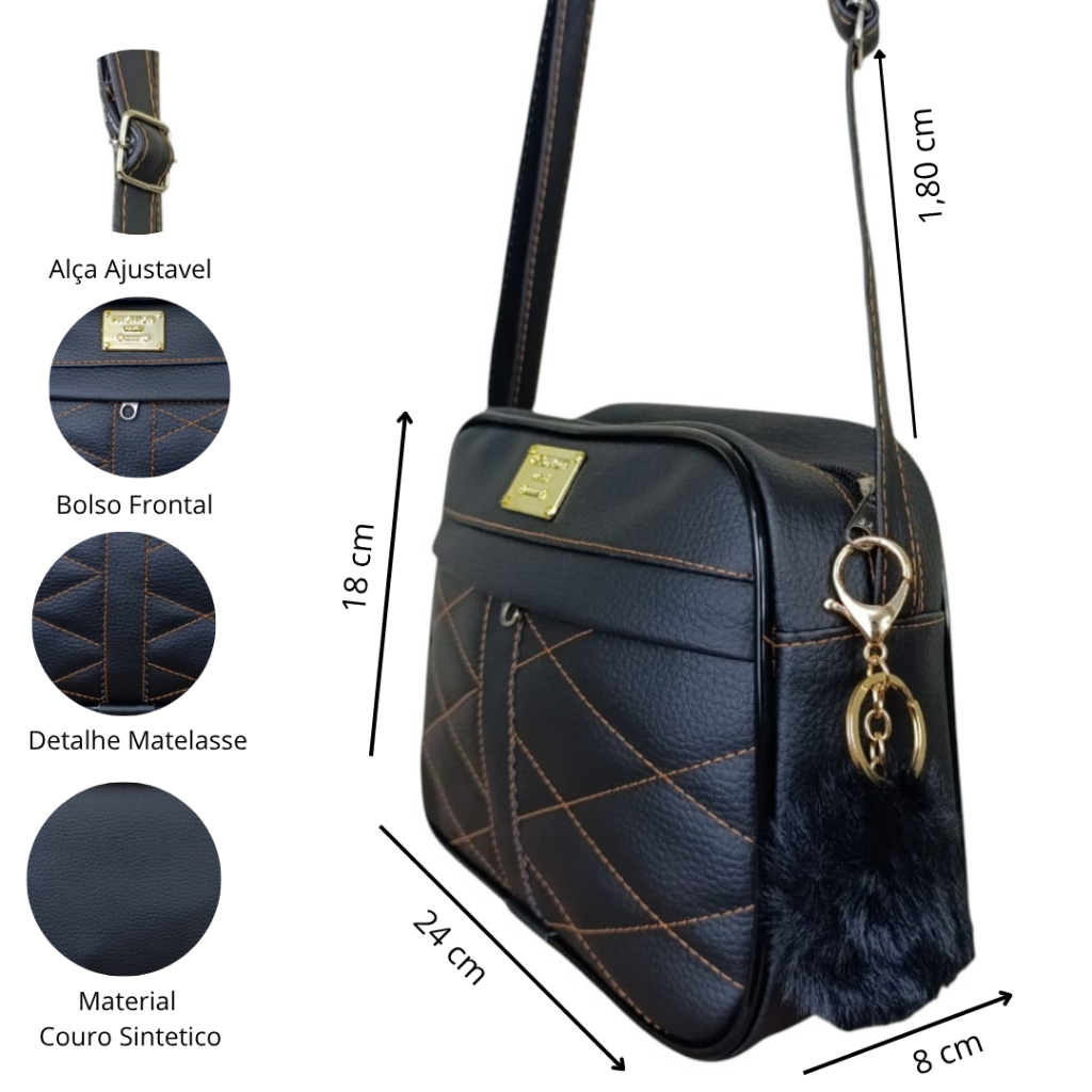 Bolsa Feminina De Ombro Pequena Caramelo Alça Transversal Couro + Chaveiro — imagem 2 de 2