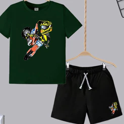 Kit bermuda Moletinho + Camiseta 100% Algodão Conjunto Infantil Motocross Moto Trilha Masculino