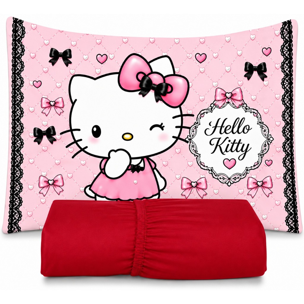Kir de Lençol Solteiro 2 pçs Estampa Hello Kitty 400 fios Micropercal