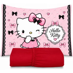 Kir de Lençol Solteiro 2 pçs Estampa Hello Kitty 400 fios Micropercal