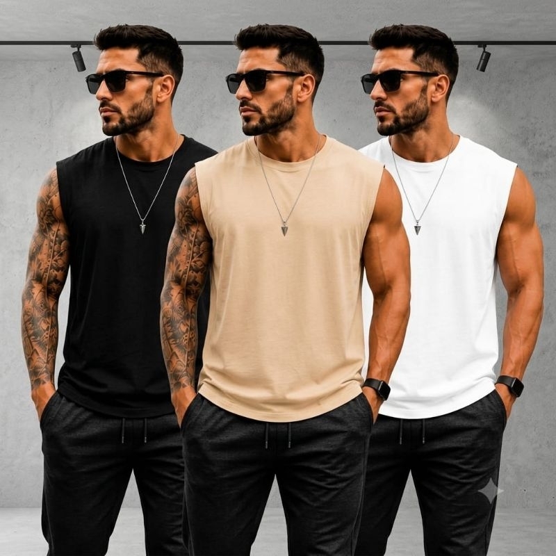 Kit 3 Regatas Oversized Algodão Premium Academia Treino Blusa Machão Camiseta Cavada Musculação Fitness Maromba
