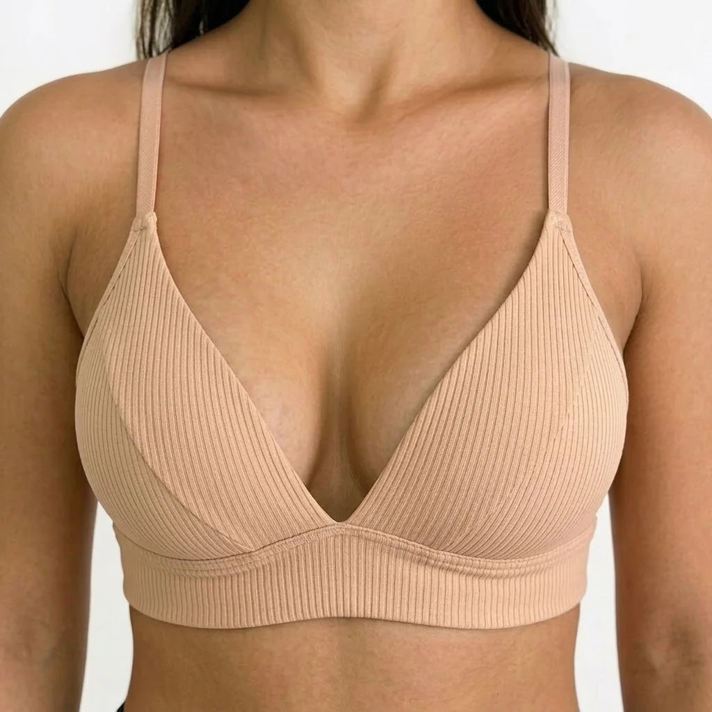 Sutiã de Bojo Canelado Alças Finas Soft Top Fitness Confortável Não Amassa Sem Aro — imagem 1