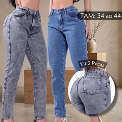 Kit 2 Calça Feminina Jeans Mom com Algodão 34 ao 44