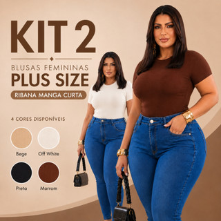 KIT 2 Blusas Feminina Plus Size Básicas Ribana Canelada Tendencia Casual Estilosa