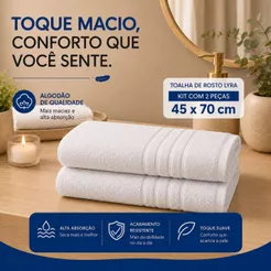Kit 2 Toalhas de Rosto Branca 45x70cm Lyra 300g/m² Macia Absorvente Confortável Seca Rápida Camesa