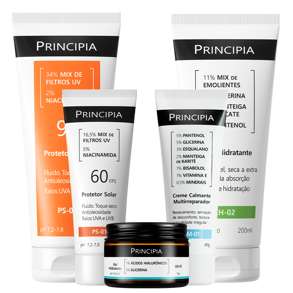 Principia Kit Praia Avançado c/ Proteção Corporal e Facial PS-01 e PS-03 + Hidratação GH-01 e CM-01 + Loção LH-02