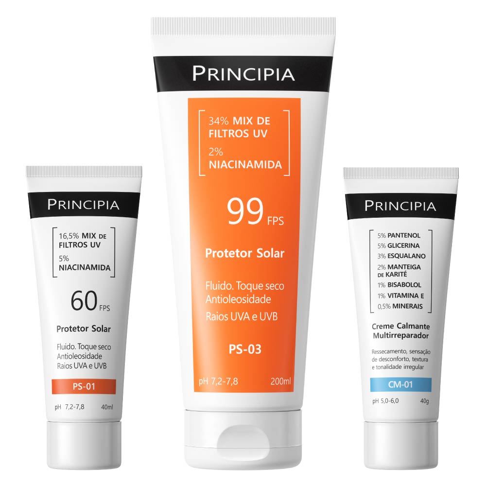 Principia Kit Verão Básico c/ Protetor Solar Facial PS-01 FPS60 + Creme Calmante