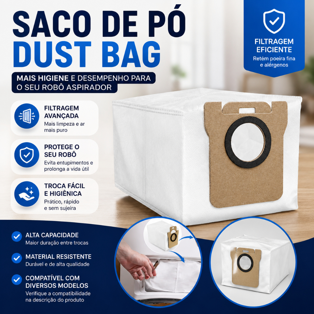 Kit 2 Sacos De Po Para Robo Aspirador Xiaomi X10 X20 Plus X20 Pro X20 Max S10 S2