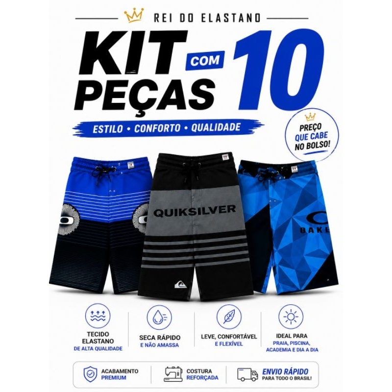 KIT C/10 BERMUDAS MASCULINAS DE ELASTANO PARA PRAIA PISCINA ACADEMIA PARA REVENDA SHORTS RENDA EXTRA