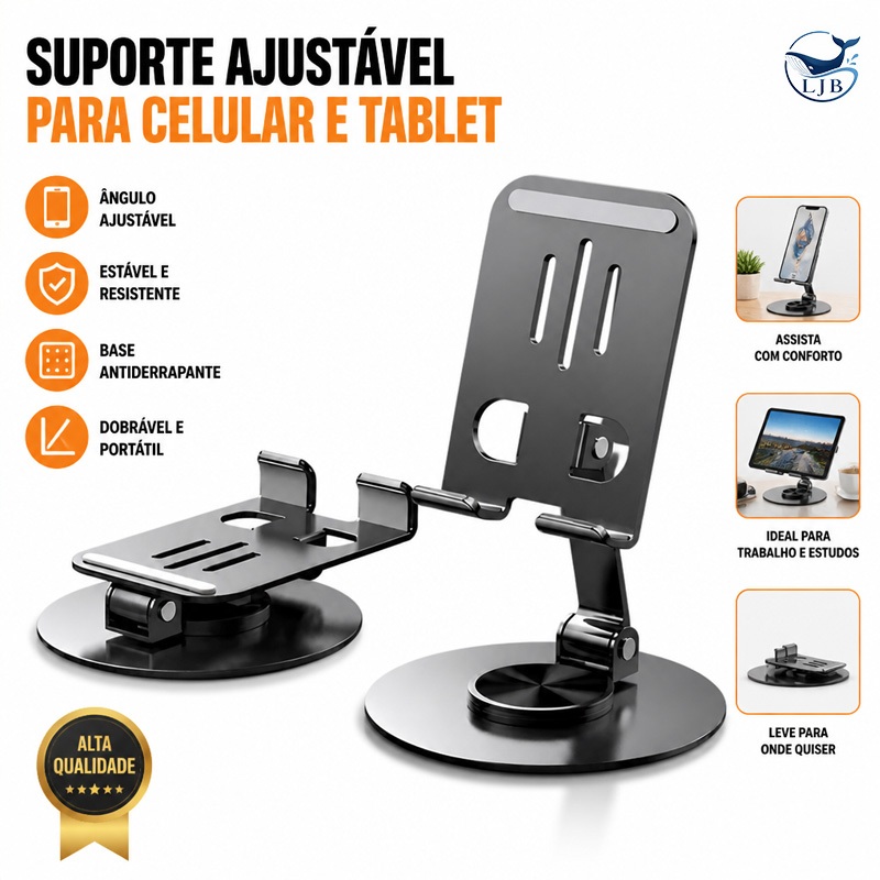 Suporte Alumínio Ajustável 360 Graus Rotatório Para Smartphone Tablet C340