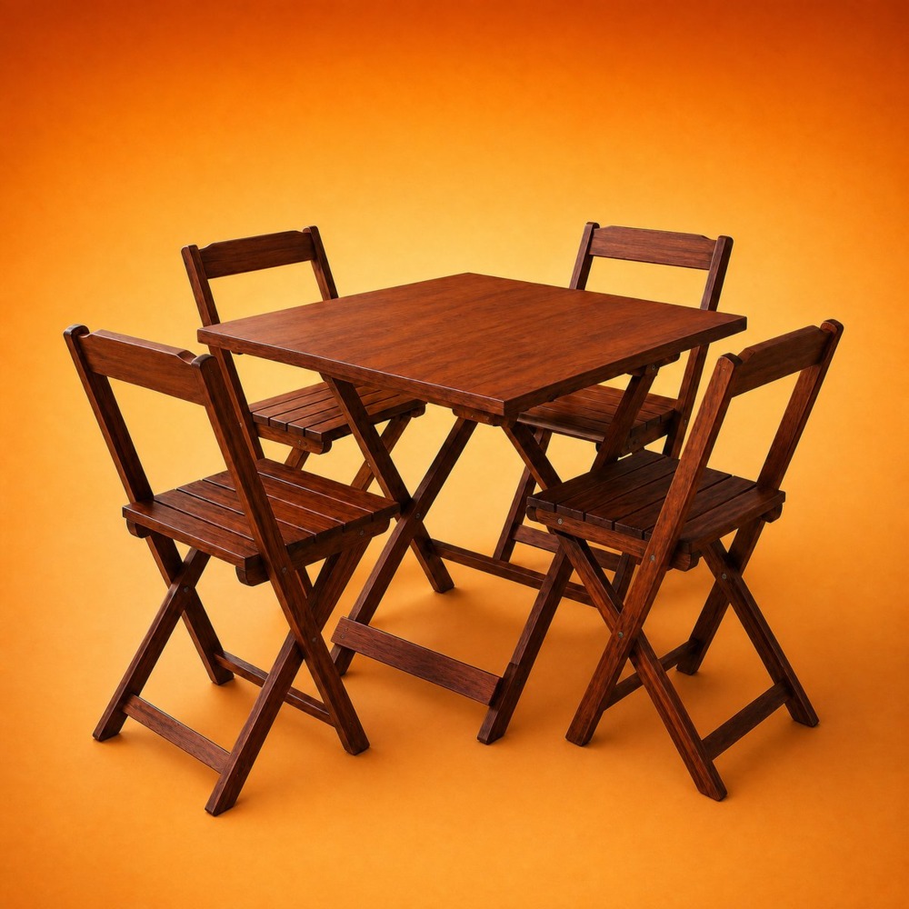 Jogo De Mesa Dobrável 70x70 C/ 4 Cadeiras Madeira Maciça Bar