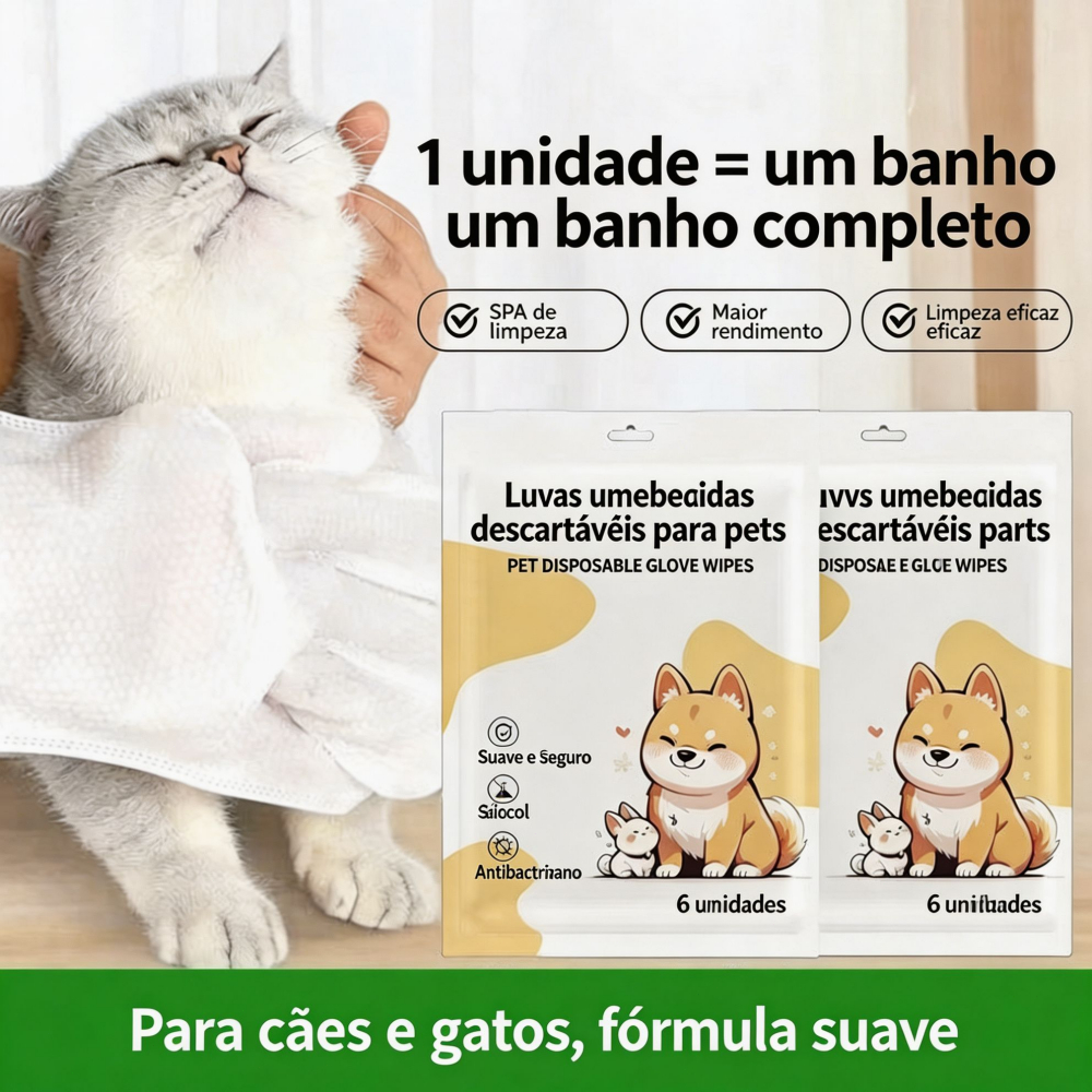 Toalhas umedecidas para pets Luvas de limpeza Toalhas umedecidas sem enxágue Artigos de higiene para pets Antibacteriano