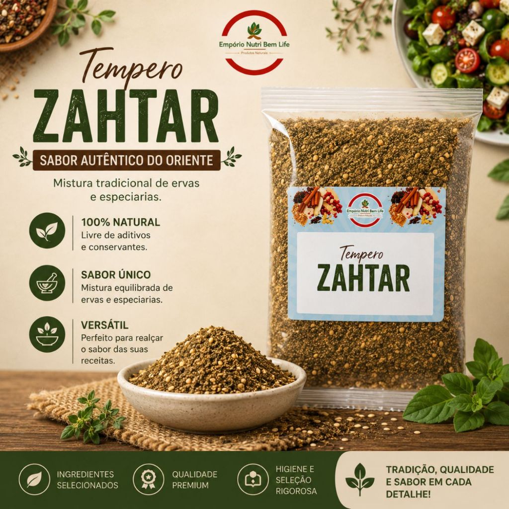 Tempero Zahtar (Zaatar - Zathar) Premium | Mix de Ervas e Especiarias | Sabor Autêntico do Oriente