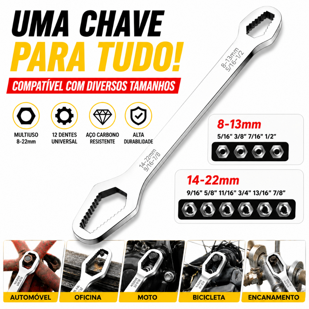 Chave Boca Fixa Aço Universal 8 A 22mm Cabeça Dupla Torx Carpei