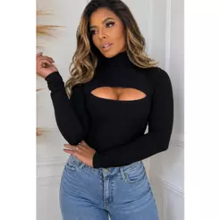 Blusa Feminina Canelada Premium Manga Longa Gola Alta Decote Moderno Ajuste Perfeito