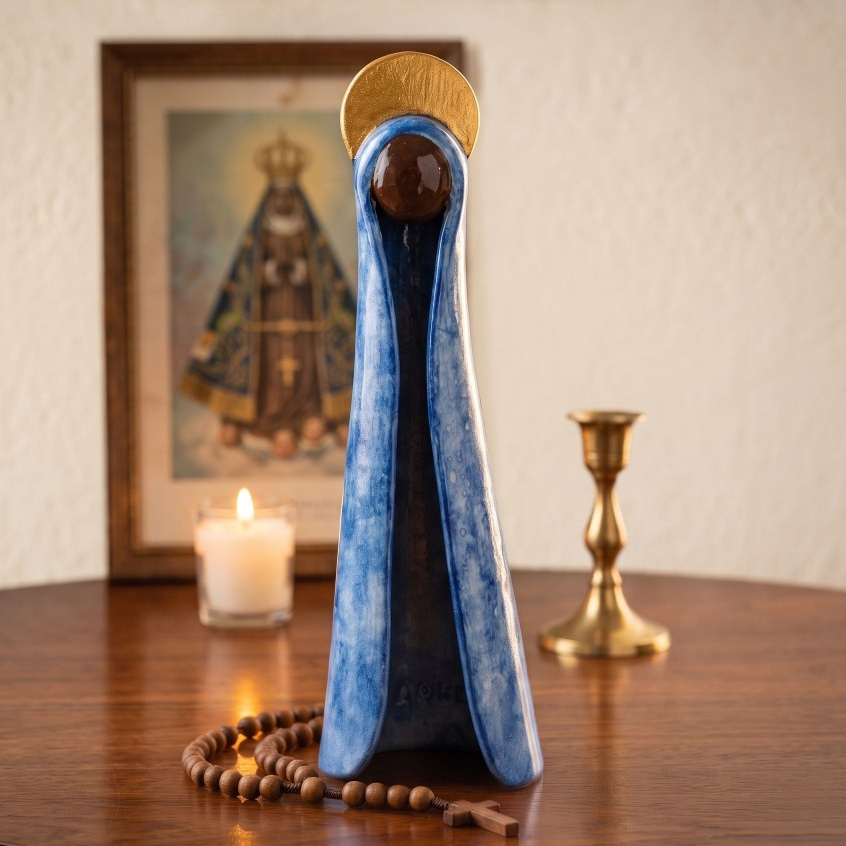 Imagem Nossa Senhora Aparecida em Cerâmica Artesanal Feita à Mão Decoração Religiosa Presente Católico