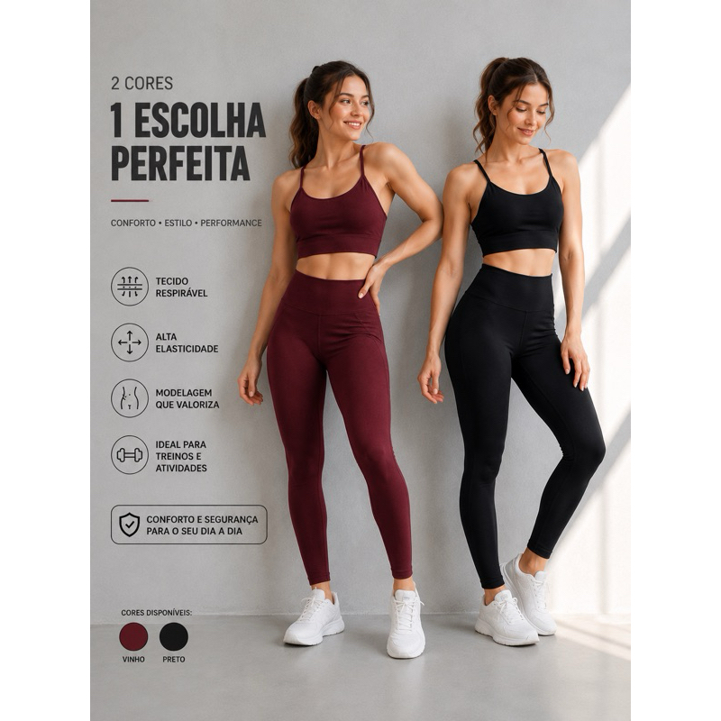 Conjunto academia feminino Top Legging Cintura Alta - Academia/caminhada/pilates/yoga - Modeladora Não Transparente