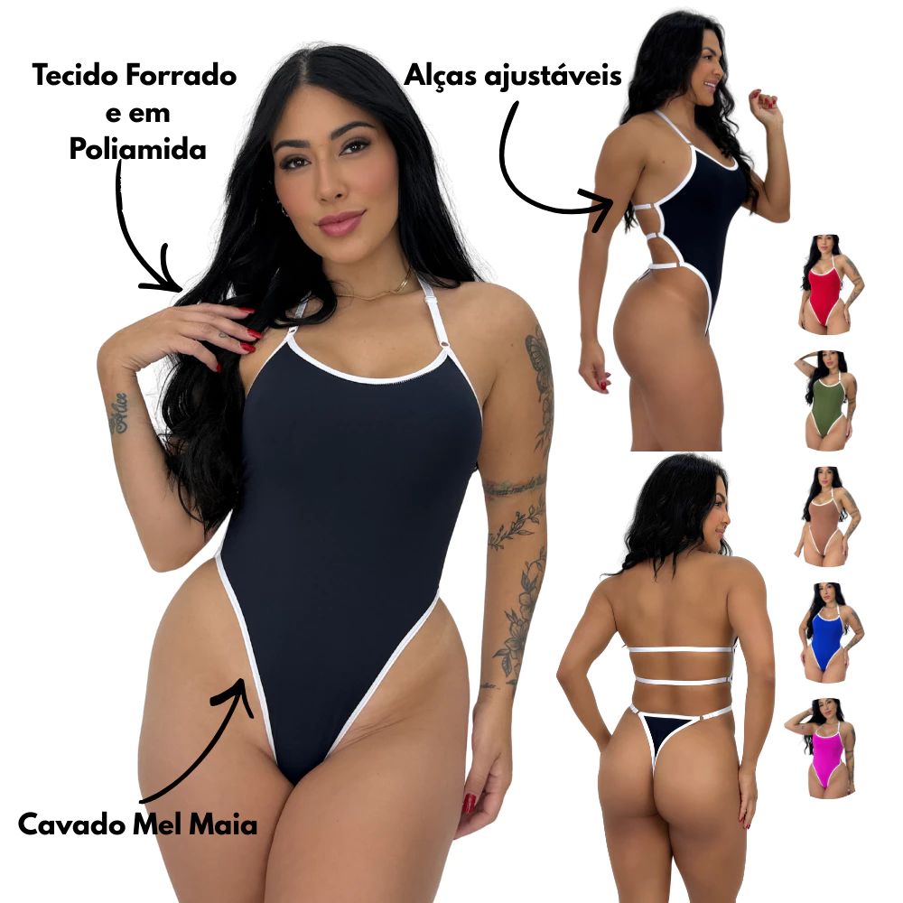 Body Maiô Mel Maia  Cavado Blogueira Zero Transparência  com Regulagens e Forro Duplo — imagem 1
