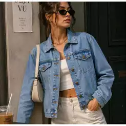 Jaqueta Jeans Feminina Oversized Lavagem Clara Casual Streetwear