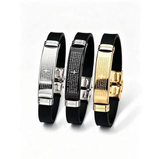 Pulseira Masculina Ajustavel Pai nosso Borracha resistente Prata/ Dourado/Preto