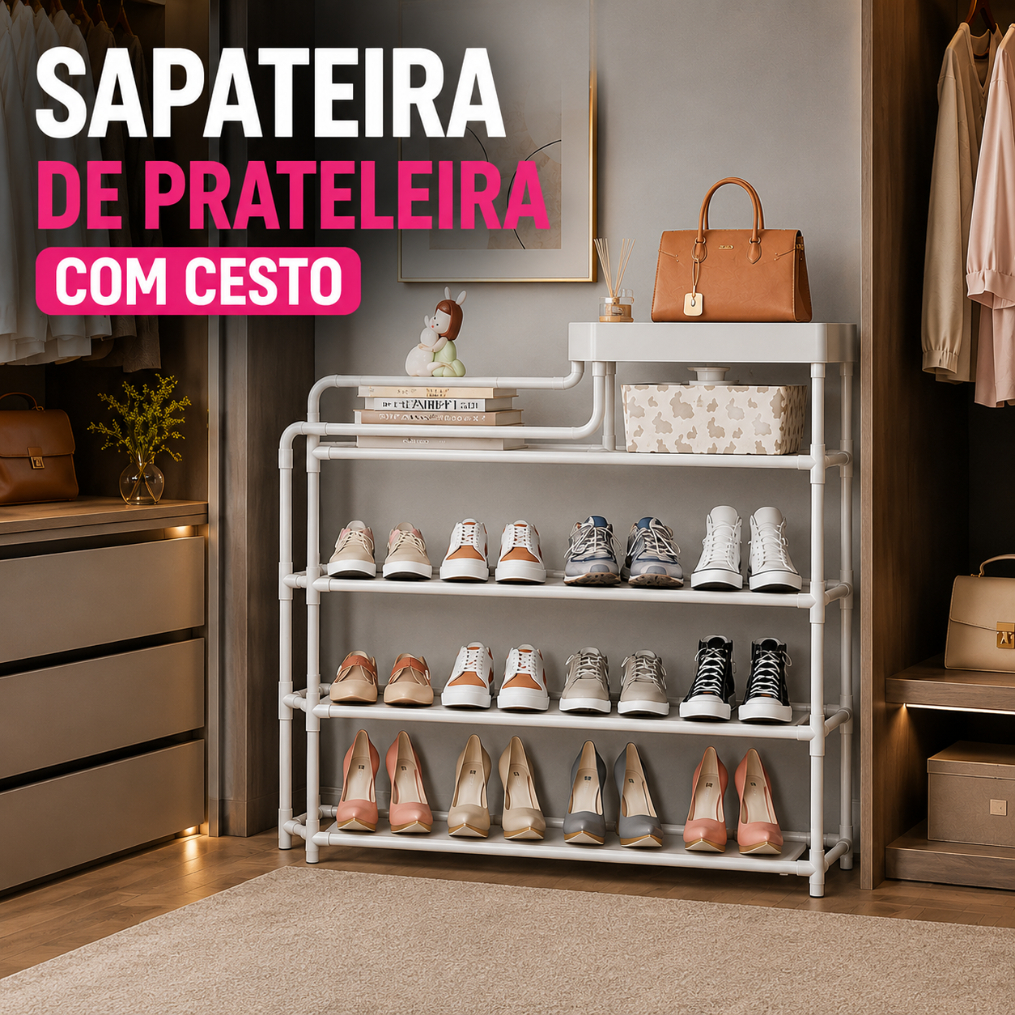 SAPATEIRA MULTIUSO COM PRATELEIRAS CORES SORTIDAS PRETO BRANCO QUARTO CLOSET LAVANDERIA ESCRITORIO CASA