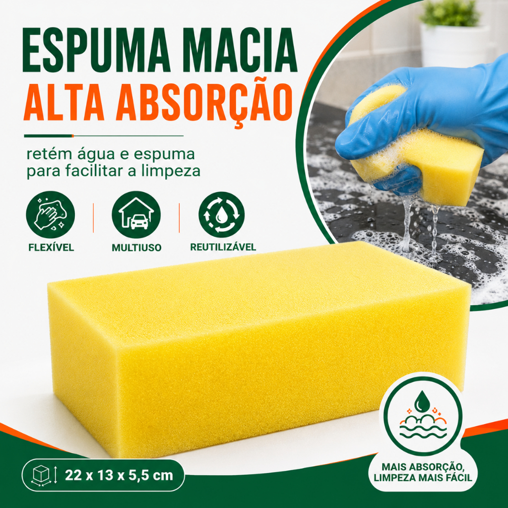 Bloco Espuma Amarela Grande 22x13x5,5 Esponja Lavar Carro Pedreiro Reboco Rejunte Piso Limpeza Obra — imagem 2 de 2