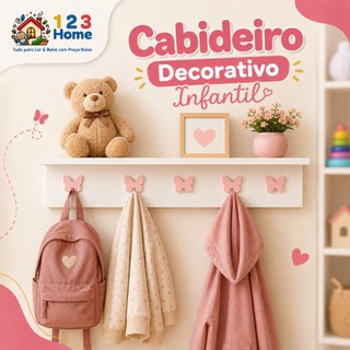 Cabideiro Gancho Parede Prateleira Infantil Estrela Coração Borboleta Suporte Bolsa Mochi…