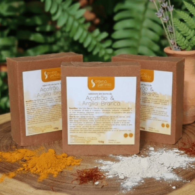 Kit 3 sabonetes de açafrão e argila branca (depila e clareia) 100g cada