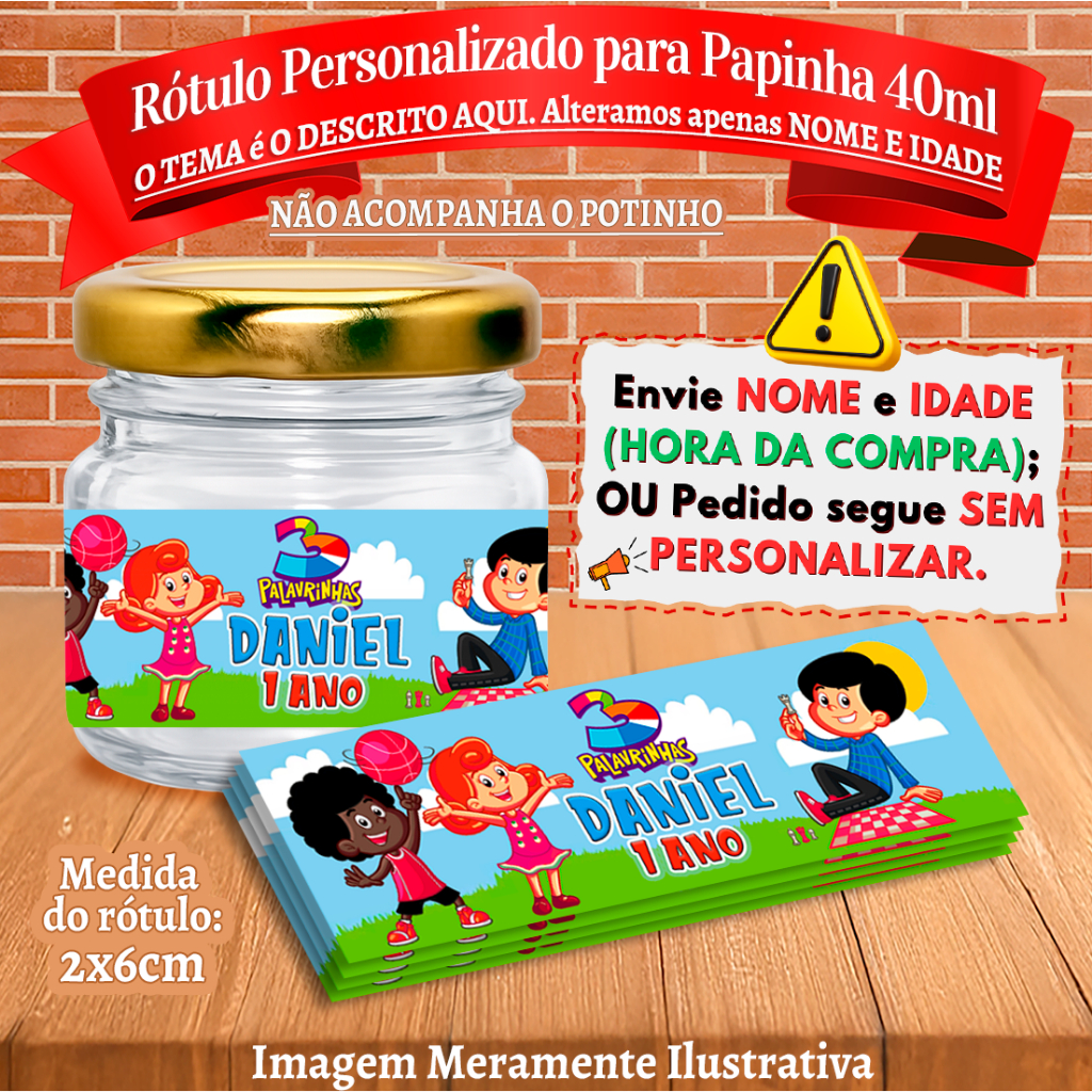 Rótulos adesivos para Papinhas 40ml 40g 3 palavrinhas