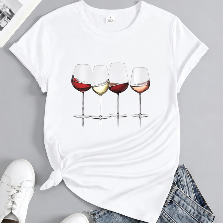 Blusa T-Shirt Feminina Algodão 30.1 Confortável Básica Gola Redonda Estampada Taças Camiseta Casual Básica Estilosa